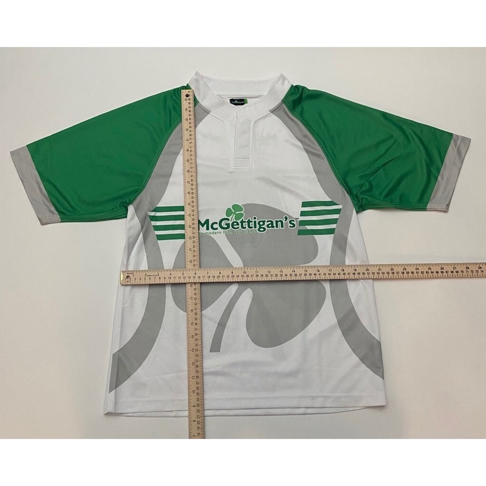 McGettigans Mens Jersey Shirt L White Green Shamrock Clover Short Sleeve Henley - Picture 6 of 7